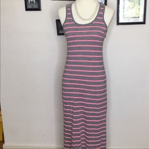 Gap 🌺 Pink and Gray Striped Jersey Maxi Dress